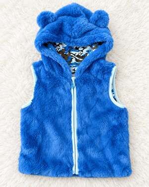 Lily & Dan Blue Plush Hooded Vest – 18 Months